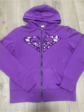 3/$20 Roxy Purple Zip Hoodie with Purple Camo Heart
